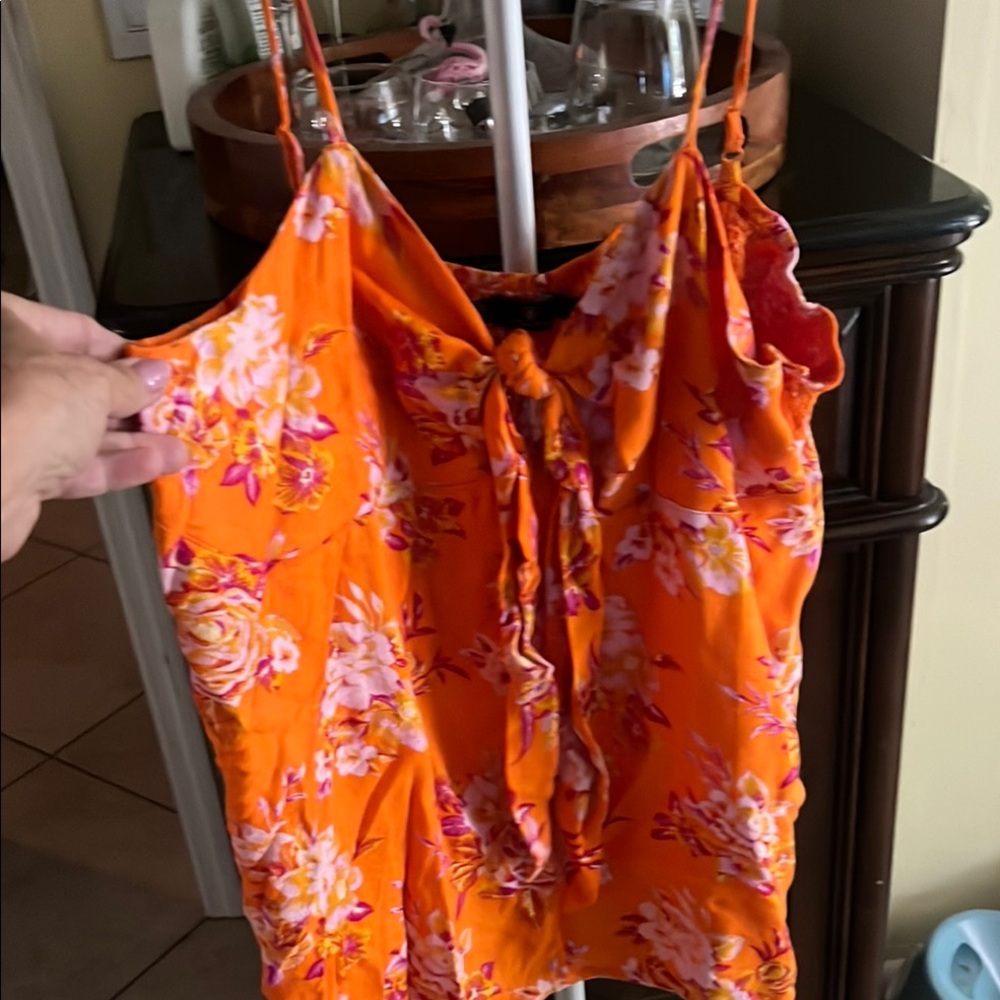 Volcom Orange Tie Front Ruched Camisole